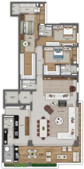 Planta 05 - 3 dorm 245m² - opção 1