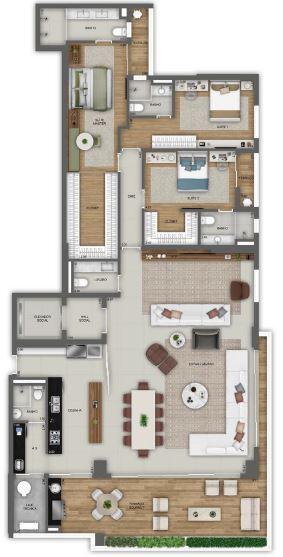 Planta 06 - 3 dorm 245m² - opção 2