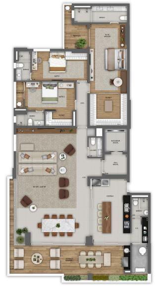 Planta 08 - 3 dorm 262m² - opção 1