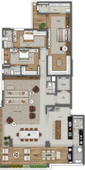 Planta 09 - 3 dorm 262m² - opção 2