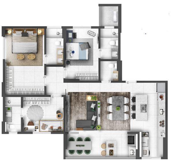 Planta 02 - 3 dorm 121m²