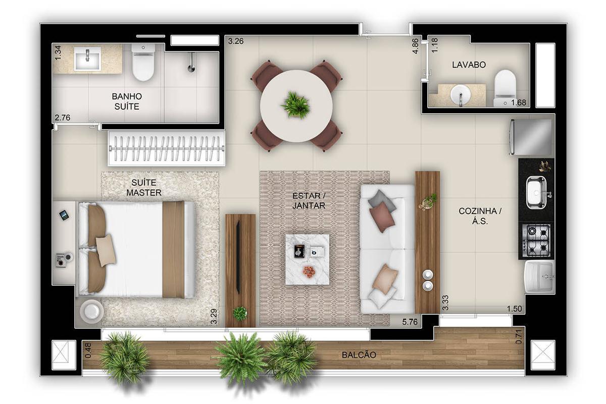 Planta 03 - 1 dorm 49m² - studio