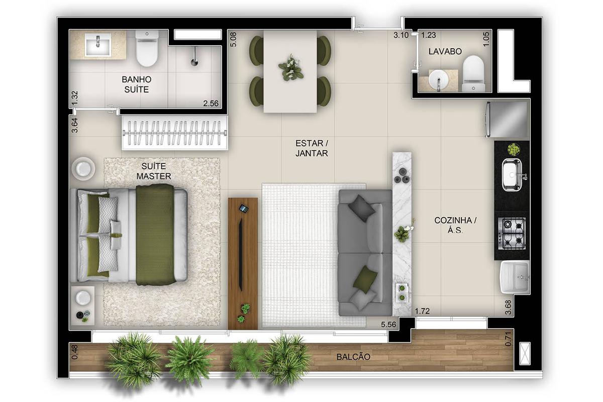 Planta 04 - 1 dorm 49m² - studio