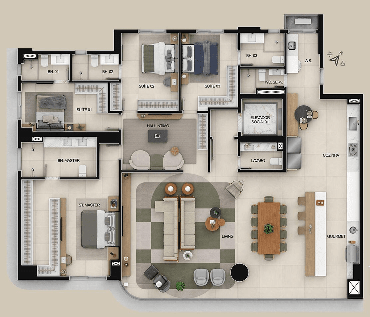 Planta 01 - 4 dorm 251m²