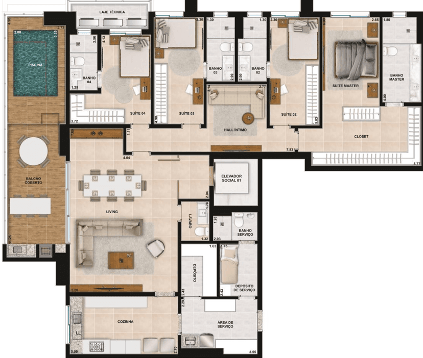 Planta 02 - 4 dorm 247m²