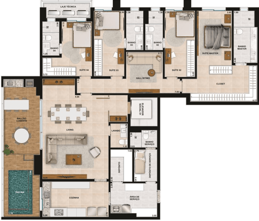 Planta 03 - 4 dorm 247m²