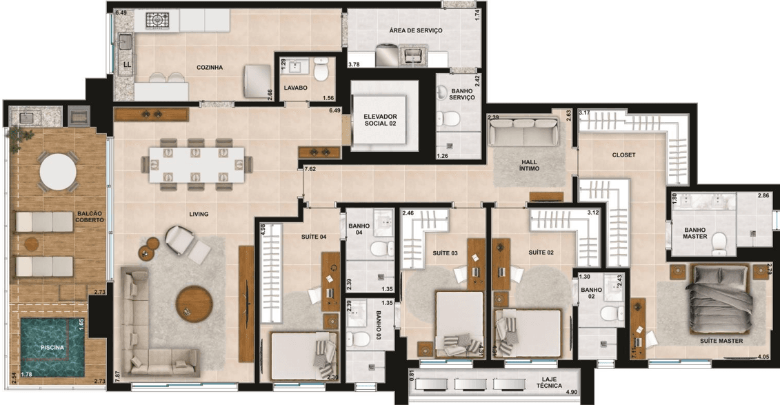 Planta 05 - 4 dorm 215m²
