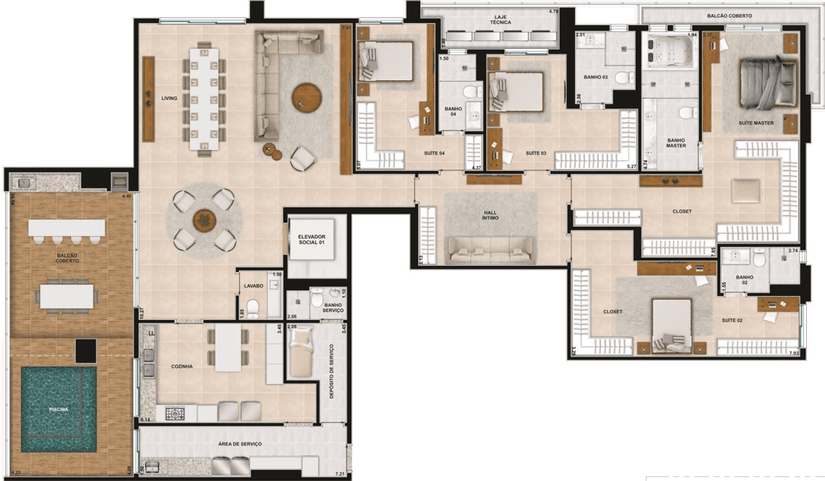 Planta 10 - 4 dorm 352m² - penthouse
