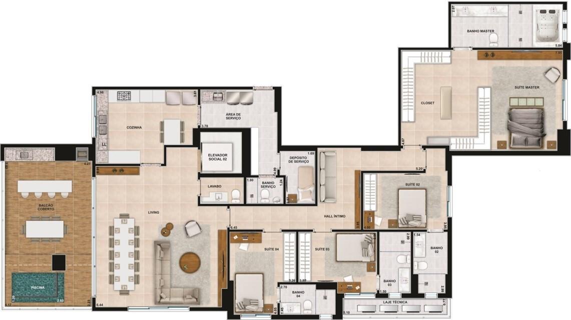 Planta 13 - 4 dorm 278 50m² - penthouse