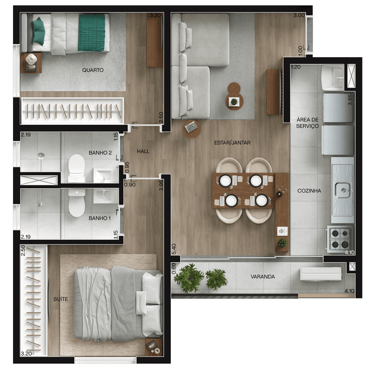 Planta 02 - 2 dorm 53,01m²