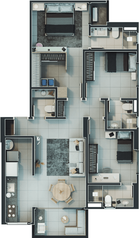 Planta 01 - 3 dorm 90 78m²