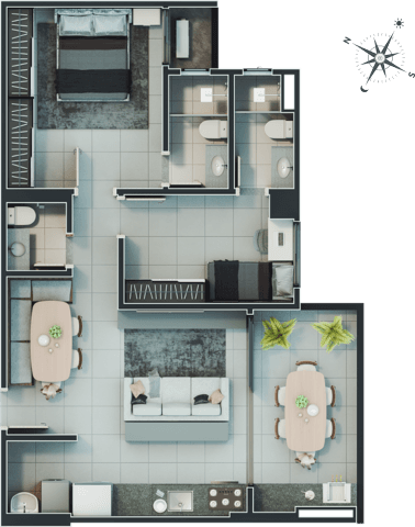 Planta 03 - 2 dorm 74 18m²