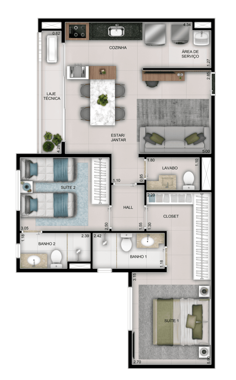 Planta 02 - 65m² 2 dorm