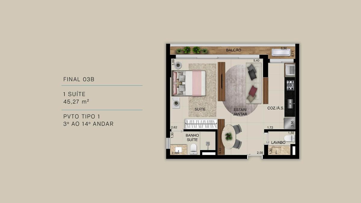 Planta 05 - 1 dorm 45 27m²