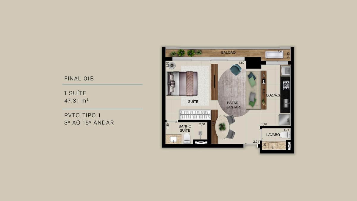 Planta 06 - 1 dorm 47 31m²