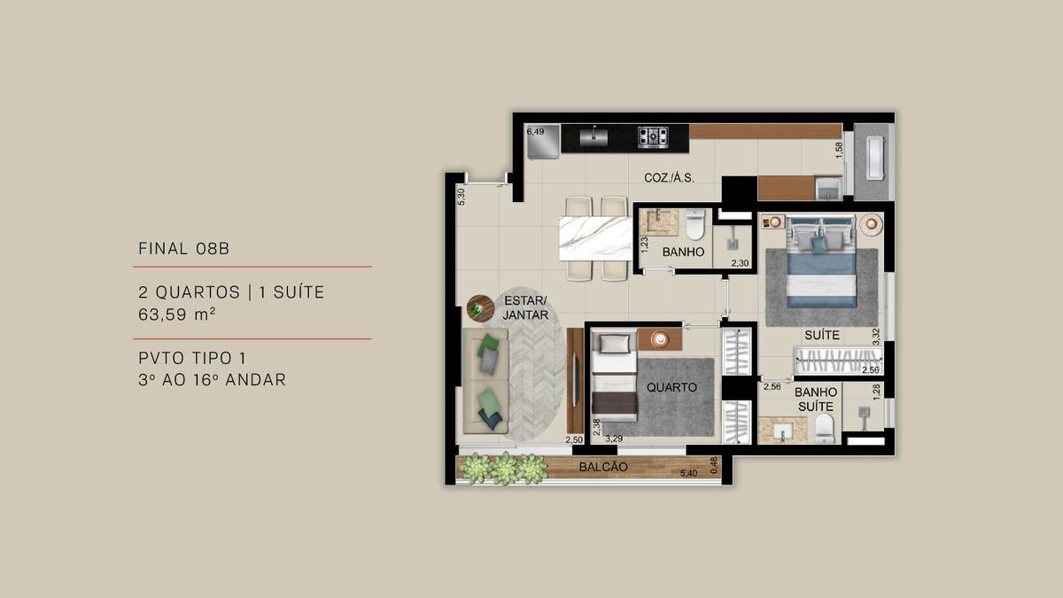 Planta 09 - 2 dorm 63 59m²