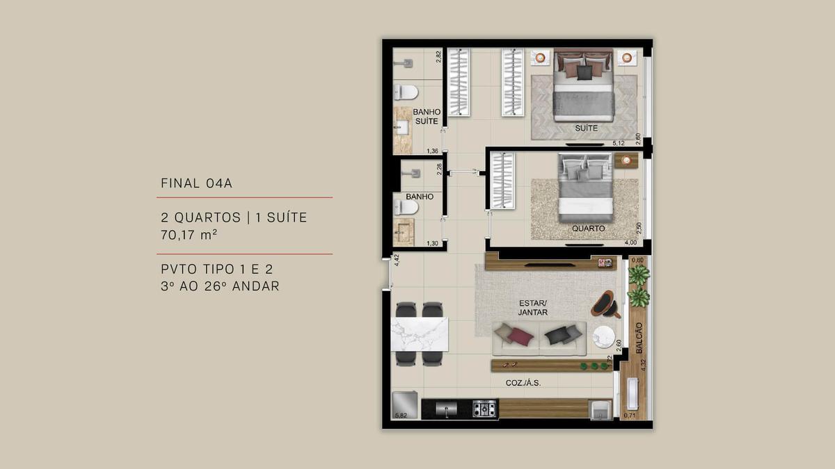 Planta 10 - 2 dorm 70 17m²