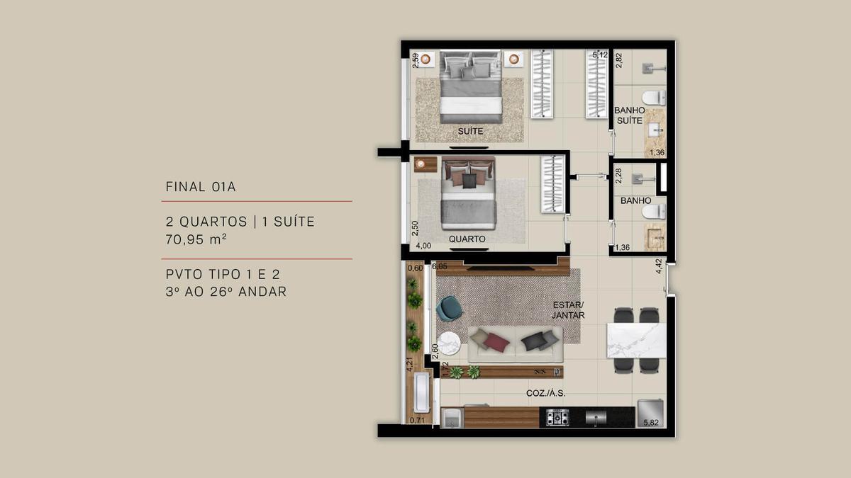 Planta 11 - 2 dorm 70 95m²