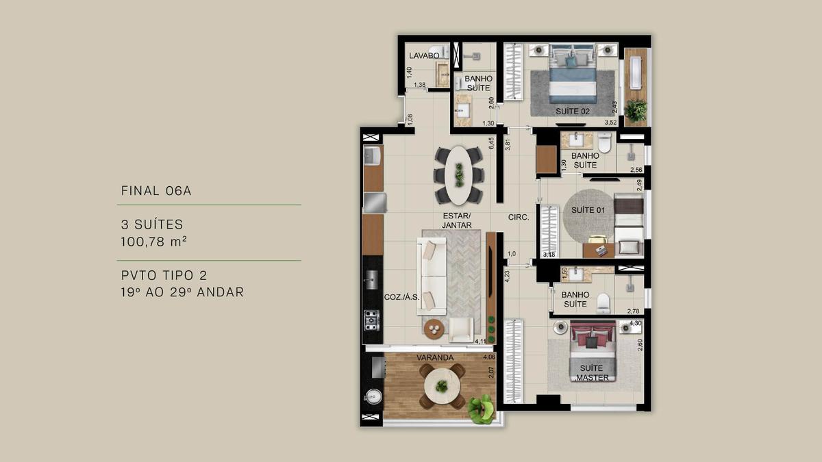 Planta 16 - 3 dorm 100 78m²