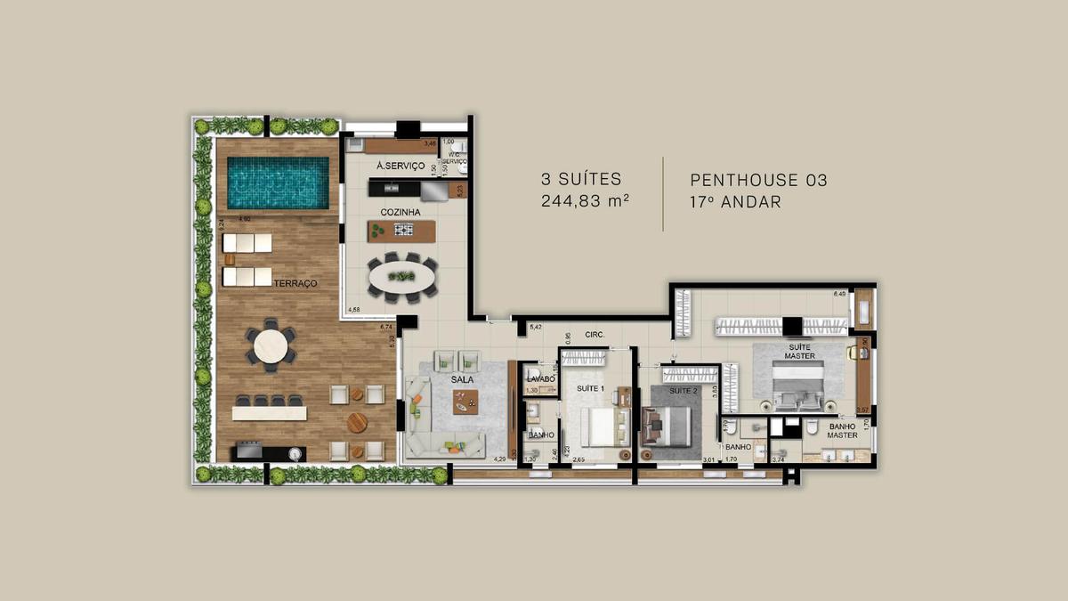Planta 24 - 3 dorm 244 83m² - penthouse