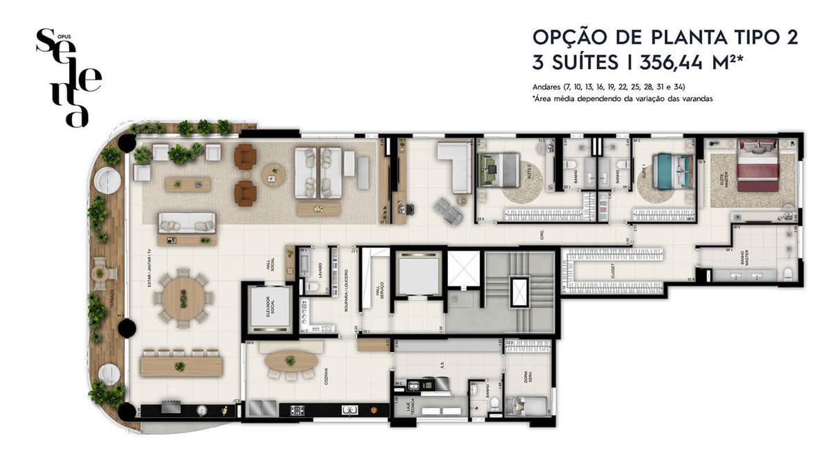 Planta 02 - 3 dorm 356 44m²