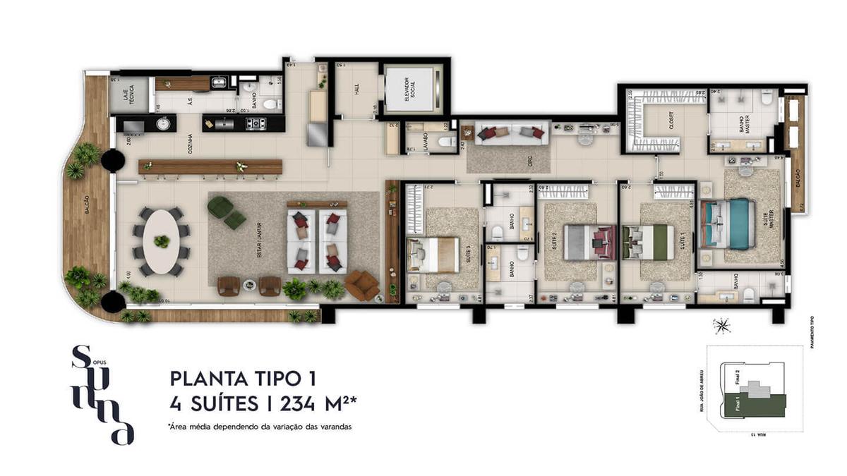 Planta 01 - 4 dorm 234m²