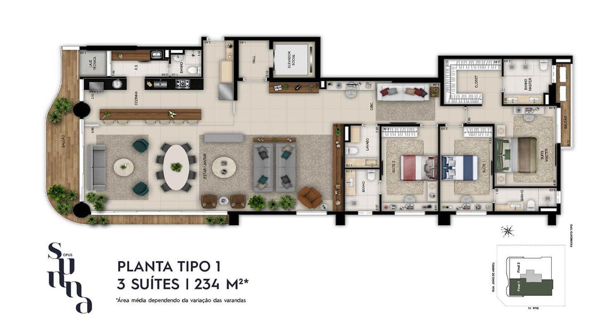 Planta 02 - 3 dorm 234m²
