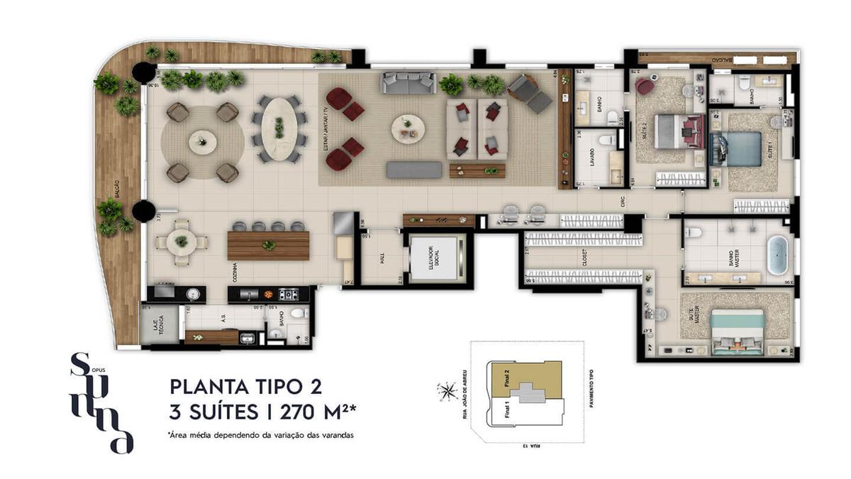 Planta 04 - 3 dorm 270m²