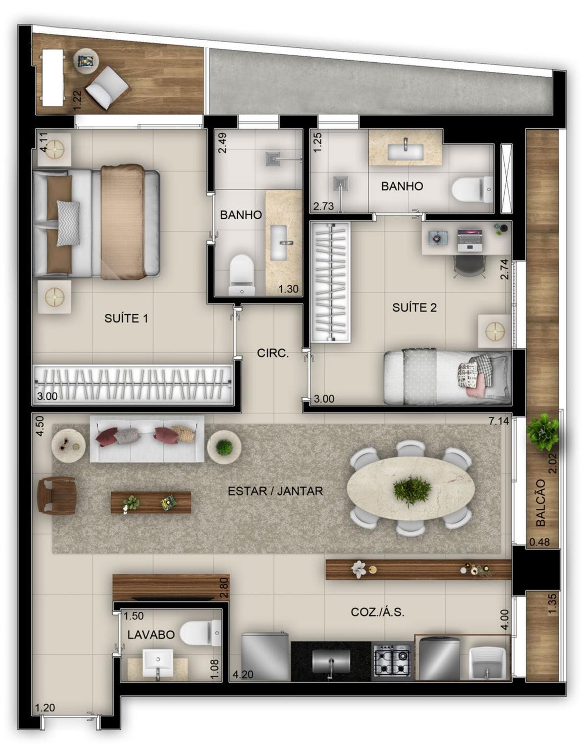 Planta 07 - 2 dorm 73 39m²
