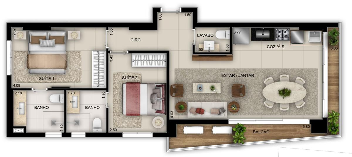 Planta 08 - 2 dorm 74 27m²