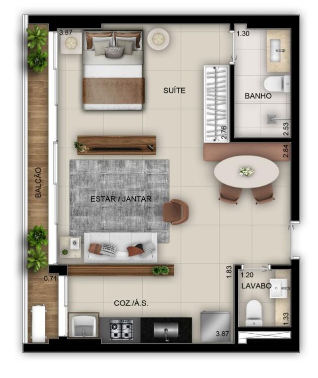 Planta 05 - 1 dorm 49 04m² - studio
