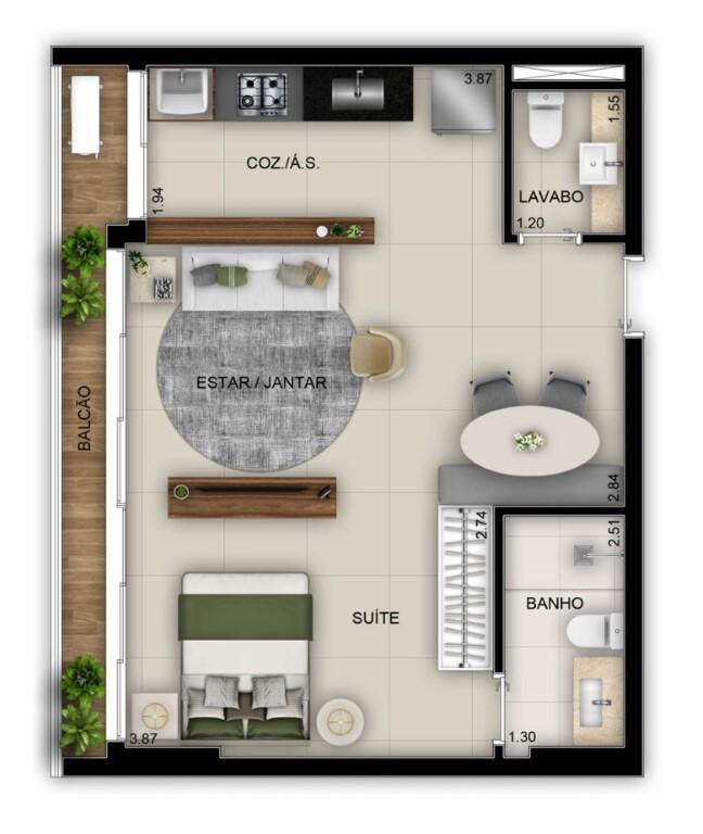 Planta 06 - 1 dorm 49 17m² - studio
