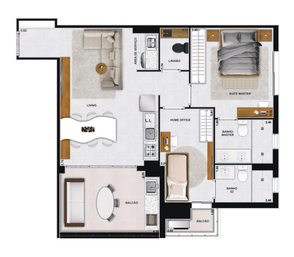 Planta 05 - 2 dorm 82 76m²