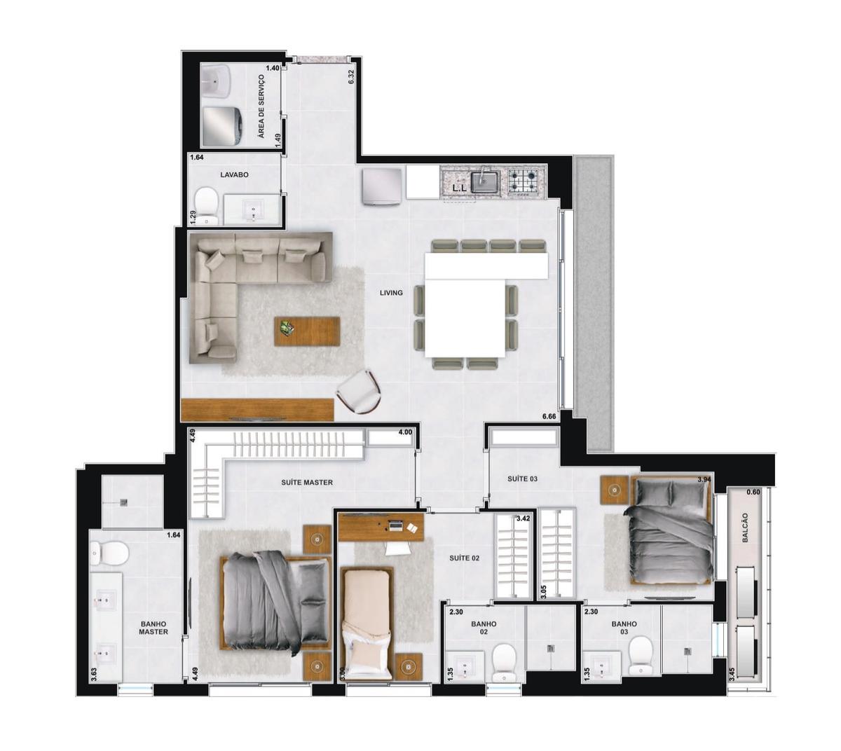 Planta 07 - 3 dorm 93 49m²