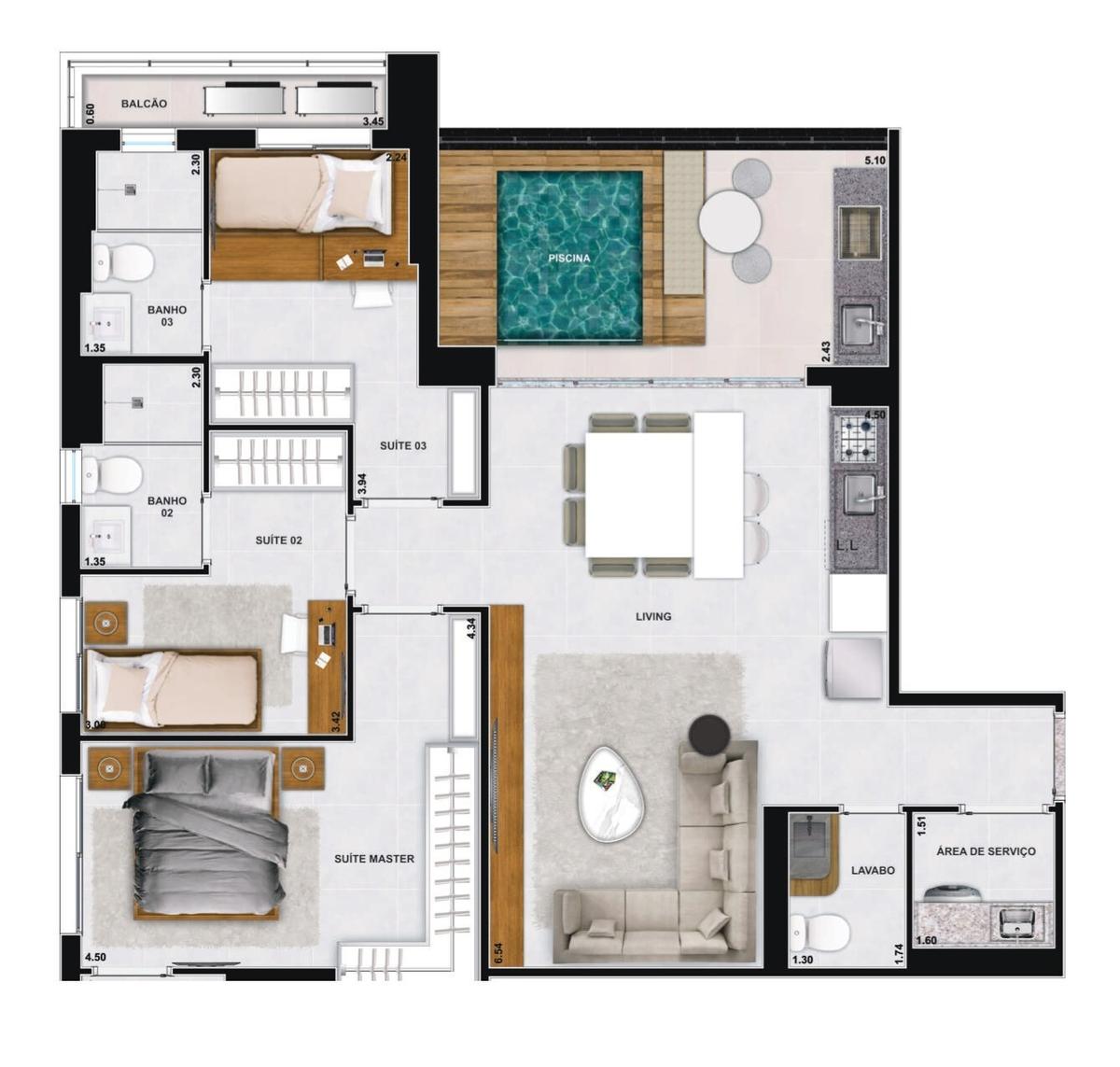 Planta 09 - 3 dorm 107 14m²