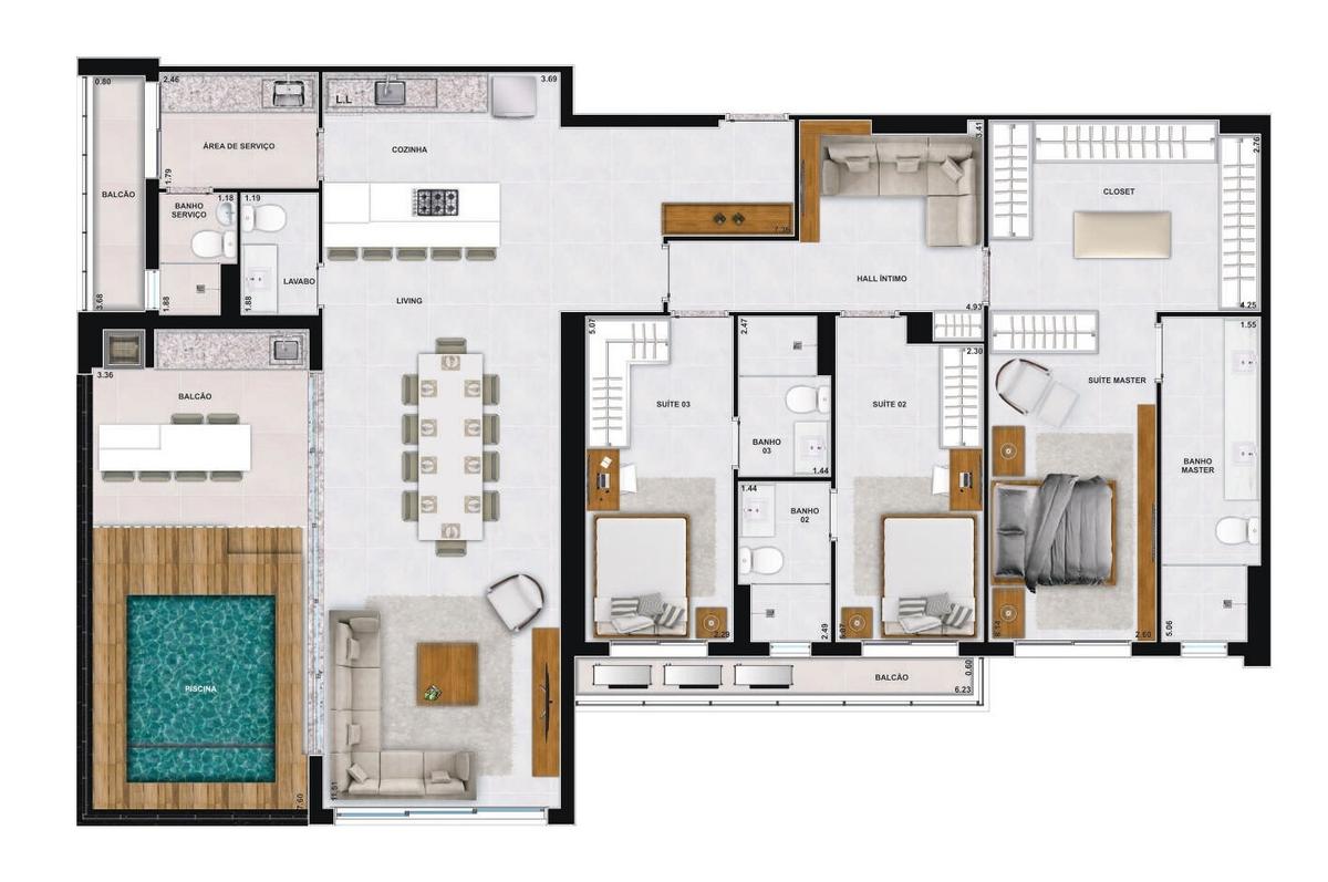 Planta 13 - 3 dorm 189 82m² - cobertura horizontal