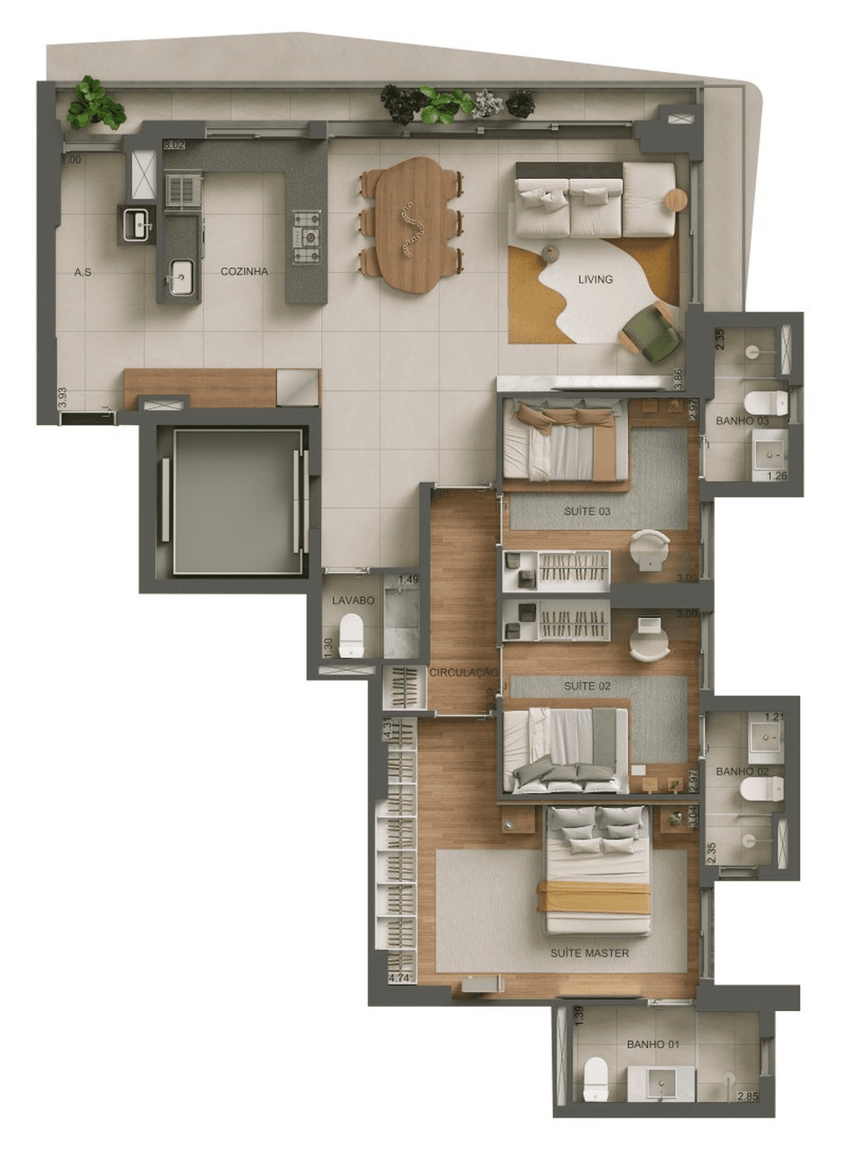 Planta 04 - 3 dorm 115m²