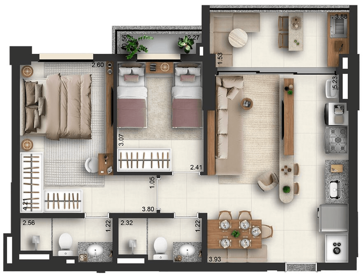 Planta 05 - 2 dorm 65m²
