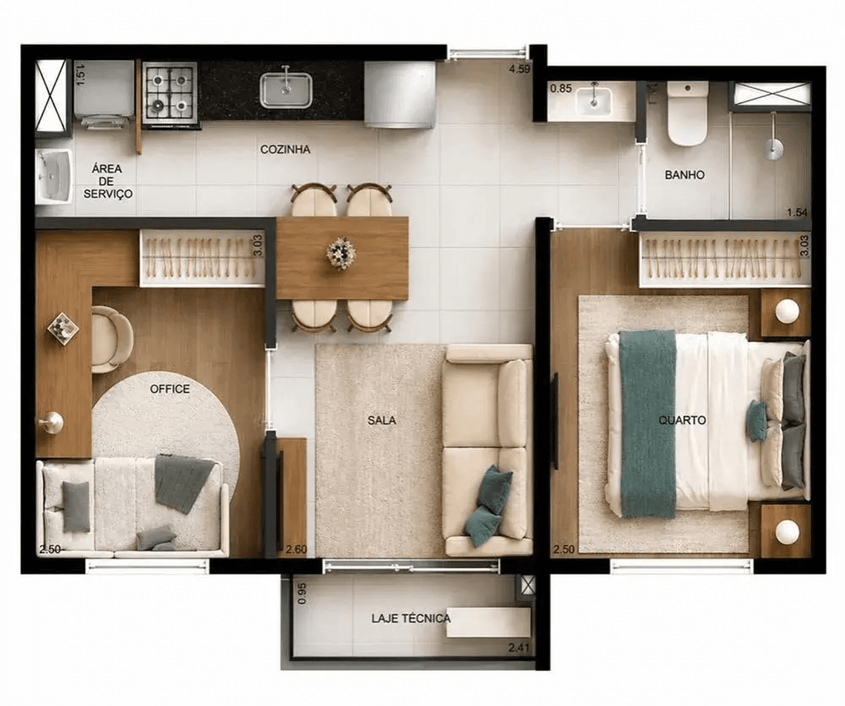 Planta 02 - 2 dorm 39m²