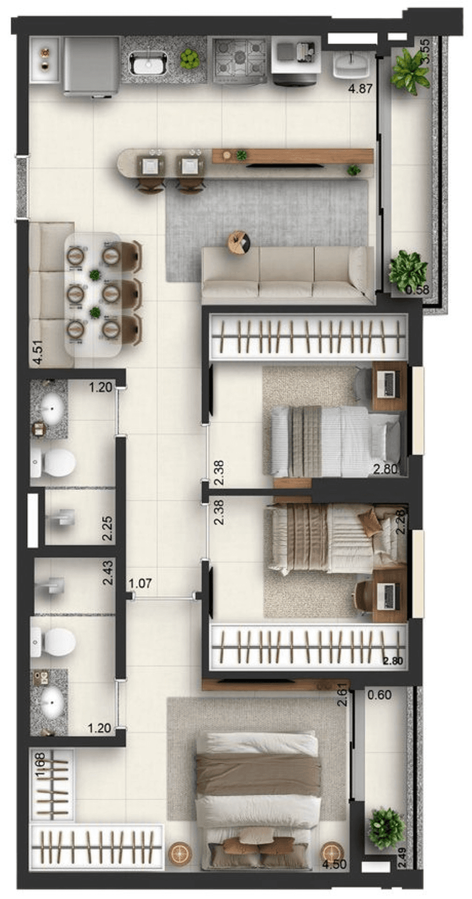 Planta 06 - 3 dorm 72m²