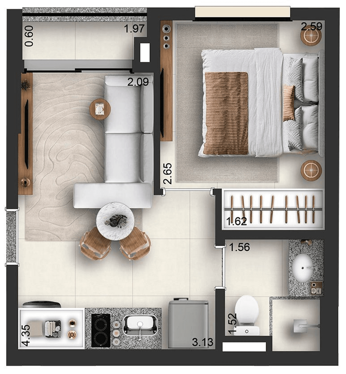 Planta 01 - 1 dorm 28m²