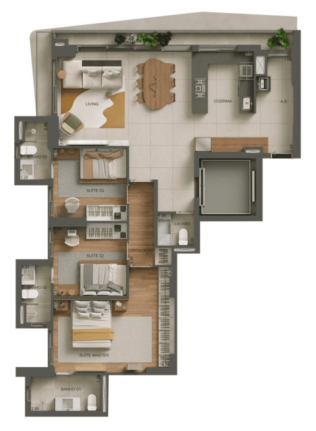 Planta 02 - 3 dorm 114m²