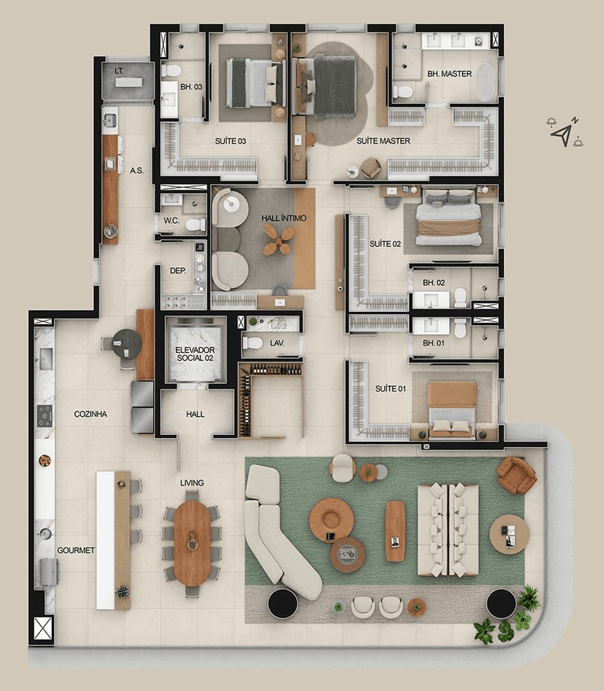 Planta 02 - 4 dorm 305m²