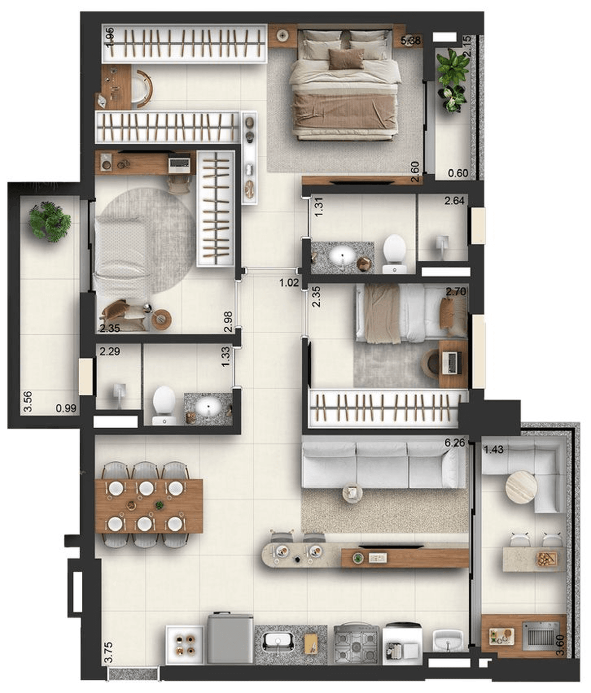Planta 09 - 3 dorm 90m²