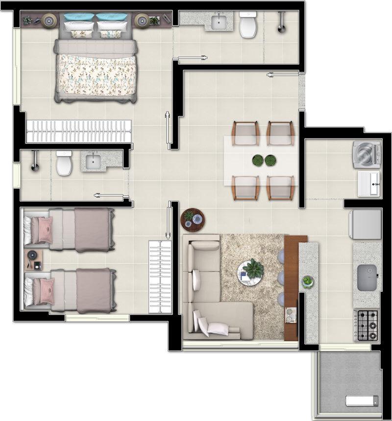 Planta 01 - 2 dorm 65m²