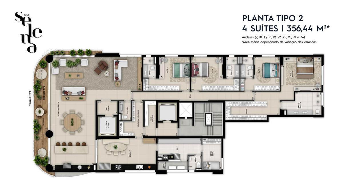 Planta 01 - 4 dorm 356 44m²